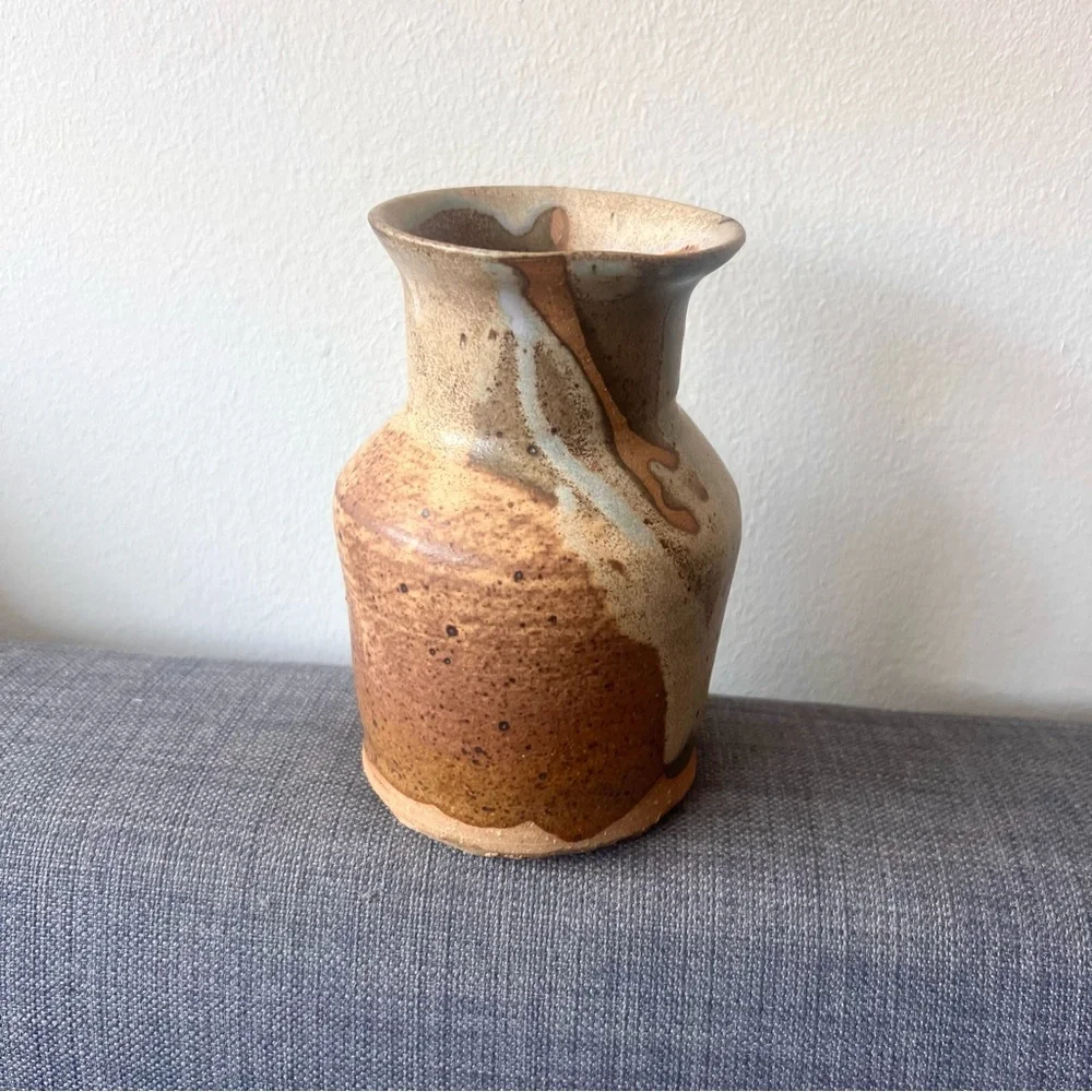 Rustic Brown and Blue Ceramic Vase vintage hand made lovely - Picture 2 of 8